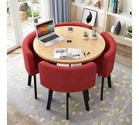 Modern Round Dining Table Set with 4 Chairs - 31.5" Stylish Kitchen & Living Room Furniture PU Pink Upholstery Ideal for Small Spaces Office & Conference Rooms