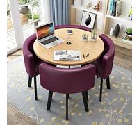 Modern Round Dining Table Set with 4 Chairs for Smals, Ideal for Office, Conference Room, Kitchen, Loun, Living Room - Purple PU Upholstery