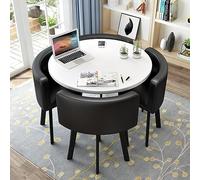 Modern Round Dining Table Set with 4 Chairs Small Office Conference Room Furniture Stylish Kitchen and Living Room Decor 31.5" PU Black Table and Chairs