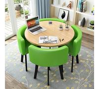 Modern Round Dining Table Set with 4 Chairs Small Office Conference Room Furniture Stylish Kitchen & Living Room Decor 31.5" PU Green Surface