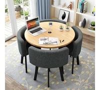 Modern Round Dining Table Set with 4 Chairs Small Office Conference Room Furniture Stylish Kitchen & Lounge Dining Room Decor Space-Saving Design 80CM
