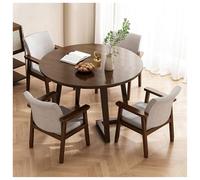 Modern Round Dining Table Set with 4 Chairs - Solid Wood Legs, Walnut Finish, Stylish Dining Room Furniture for Home and Restaurant, 80cm Conference Table