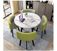 Modern Round Dining Table Set with 4 Chairs Space Saving Design 90cm 35in Green & Gray Stylish Dining Room Furniture for Small Spaces