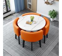 Modern Round Dining Table Set with 4 Chairs Square Conference Table Set Reception Table and Chair Combination Wooden Kitchen Table Set for 4 Ideal for Living Room Dining Room (31.5in D)