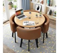 Modern Round Dining Table Set with 4 Chairs Stylish Cactus Office Conference Table & Chairs Elegant Kitchen & Living Room Furniture (PU Leather Coffee Color)