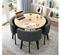 Modern Round Dining Table Set with 4 Chairs - Stylish Dark Gray Compact Furniture for Dining Room, Kitchen, & Office Conference - Elegant Lounge Decor