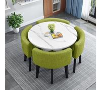 Modern Round Dining Table Set with 4 Compact Fabric Chairs for Home Office 90cm Seating Reception Furniture Stylish and Space Saving Design