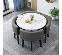 Modern Round Dining Table Set with 4 Fabric Chairs - Sk 70CM Kitchen & Office Desk, Slish Versatile Fur for Home Dining & Worpace