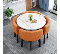 Modern Round Dining Table Set with 4 Fabric Chairs Space-Saving Design for Home Office & Reception 90x90x75 cm Stylish Dining Room Furniture A21