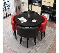 Modern Round Dining Table Set with 4 Fabric Chairs Space Saving Design Perfect for Home Office or Reception Area 90x90x75 cm Stylish and Functional.