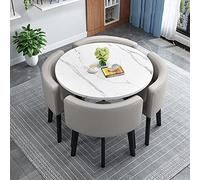 Modern Round Dining Table Set with 4 Fabric Chairs - Space-Saving Home Office Reception Furniture Stylish Kitchen Table for Small Spaces
