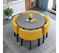 Modern Round Dining Table Set with 4 Fabric Chairs - Space-Saving Kitchen & Home Office Furniture for Dining Room Reception and Small Spaces