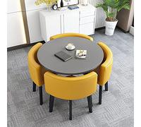 Modern Round Dining Table Set with 4 Fabric Chairs - Space-Saving Kitchen & Home Office Furniture Stylish Reception Table for Small Spaces