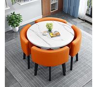 Modern Round Dining Table Set with 4 Fabric Chairs - Space-Saving Kitchen Table for Home & Office 80 x 80 x 75cm Stylish Dining Furniture for Small Spaces