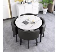 Modern Round Dining Table Set with 4 Grey Faux Leather Chairs Metal Legs 90 x 75 cm Stylish Home Furniture for Dining Room Kitchen & Living Space