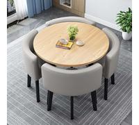 Modern Round Dining Table Set with 4 Slish Fabric Chairs - Versatile Kitchen & Dining Room Fur, 11.7CM Height, Simple Design for Home & Office Use