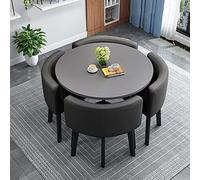 Modern Round Dining Table Set with 4 Space-Saving Fabric Chairs 90x90x75 cm - Stylish Kitchen Furniture for Home & Office Sl nd Functional Design