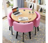 Modern Round Dining Table Set with 4 Stylish Chairs 31.5" Compact Conference Table for Kitchen & Living Room Elegant PU Furniture for Office & Leisure Use