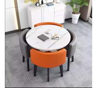 Modern Round Dining Table Set with 4 Upholstered Chairs Compact Kitchen Table for Small Spaces Breakfast Nook Furniture 80cm/31.5in Stylish Dining Room Ensemble