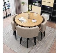 Modern Round Dining Table Set with 4 Upholstered Chairs Space Saving Home Office Furniture 90x90x75 cm Reception Game Table Stylish and Functional Design.