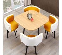 Modern Round Dining Table Set with 4 Upholstered Chairs, Space-Saving Kitchen Breakfast Nook Furniture, Ideal for Small Spaces, 90cm/35.4in