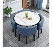 Modern Round Dining Table Set with 4 Upholstered ChairsSpaceSaving for Office or Dining Room90x90x75 cmStylish Faux Fur A11