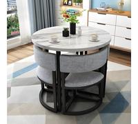 Modern Round Dining Table Set with Space-Saving Chairs - Stylish Low Furniture for Living Room Kitchen or Conference Room - Perfect for Small Spaces A28