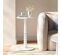 Modern Round End Table, Small Accent Side Table With Solid Wood Legs For Bedroom, Cloud White