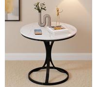 Modern Round End Table - Sofa Side Table Small Accent Table Gold Metal Frame & Faux Marble Top Nightstand for Living Room & Bedroom (Black 23.6x27.5in)