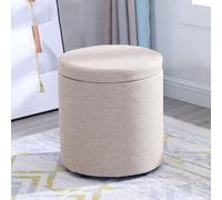 Modern Round Fabric Ottoman Upholstered Storage Stool with Hidden Compartment Footrest for Living Room Sofa 33x33x35cm (13x13x14inch)