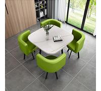 Modern Round Faux Marble Dining Table Set with 4 Upholstered Chairs 5-Piece Kitchen Dining Table Stylish Conference Room Table Wooden Base Elegant Home Decor