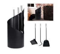 Modern Round Fireplace Tool Set With Shovel Brush Chimney Poker, Wrought Iron Stand 4 Pieces Kit, For Indoor Outdoor Living Room Fire Pit Stove