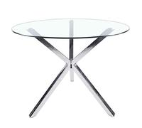 Modern Round Glass Dining Table 90cm - Elegant Chrome Legs Kitchen Table Practical and Stylish for Living Room & Office (Size: 90x75cm)