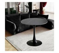 Modern Round Granite Top Dining Table with Metal Pedestal, 80cm - Stylish Coffee Table for Kitchen & Dining Room, Black Leisure End Table