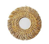 Modern Round Hanging Mirror with Distinctive Straw Rope Finish for Home Decor (gold)