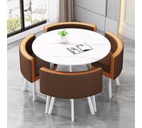 Modern Round Kitchen Breakfast Bar Table Set with Soft Backrest Chairs Stylish Dining Furniture for Coffee and Conference Rooms Brown Color