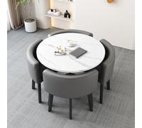 Modern Round Kitchen Dining Table Set with Dark Grey Leather Chairs Stylish Conference Table for Small Spaces Simple Design Perfect for Dining Room or Kitchen
