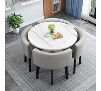 Modern Round Kitchen Dining Table Set with Space-Saving Fabric Chairs for Home Office or Reception - Stylish and Functional Furniture for Small Spaces