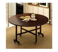 Modern Round Kitchen Table Folding Dining Table with Wheels Expandable Round Table for Home Kitchen & Parties (Walnut A 160cm)