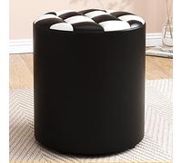 Modern Round Leather Pouf Footstool for Living Room & Bedroom Black & White 31x35 cm - Stylish Ottoman Home Decor Versatile Seating Cozy Accent Furniture