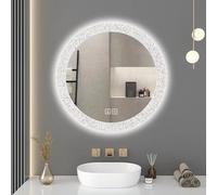 Modern Round LED Bathroom Mirror with Touch Switch Anti-Fog & Waterproof IP44 Wall-Mounted Vanity Mirror Stepless Dimming 60CM White Light Illumination.