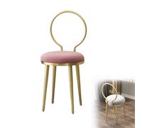 Modern Round Makeup Chair with Backrest - Stylish Pink Leather Vanity Stool with Gold Legs for Bedroom, Elegant Simple Design for Dressing Table