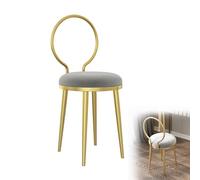 Modern Round Makeup Chair with Backrest - Stylish Pink Leather Vanity Stool with Gold Legs for Bedroom, Elegant Simple Design for Dressing Table