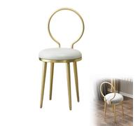 Modern Round Makeup Chair with Backrest - Stylish Pink Leather Vanity Stool with Gold Legs for Bedroom, Elegant Simple Design for Dressing Table