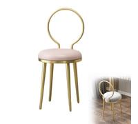 Modern Round Makeup Chair with Backrest - Stylish Pink Leather Vanity Stool with Gold Legs for Bedroom, Elegant Simple Design for Dressing Table
