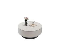Modern Round Marble Coffee Table with Hidden Drawers, 27-inch White Stone Accent Table for Living Room, & Office, Stylish & Functional Design