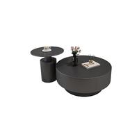 Modern Round Marble Coffee Table with Hidden Drawers, Stylish Stone Accent Table for Living Room, and Office (70cm Set, Black)
