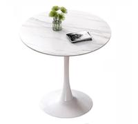 Modern Round Marble Dining Table for Kitchen & Home - Mid-Century Stylish White Table with Metal Pedestal Base - Perfect for Dining Room & Cafe (70cm)