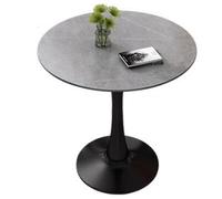 Modern Round Marble Dining Table - Mid-Century Style Metal Pedestal Base - 80cm Grey Kitchen Table for Home Dining Room Cafe Leisure Use