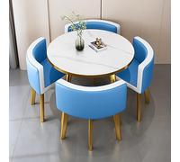 Modern Round Marble Dining Table Set 80cm with 4 Stylish ChairsIdeal for Office Reception Dining Room Kitchen Small Spaces Contemporary Design